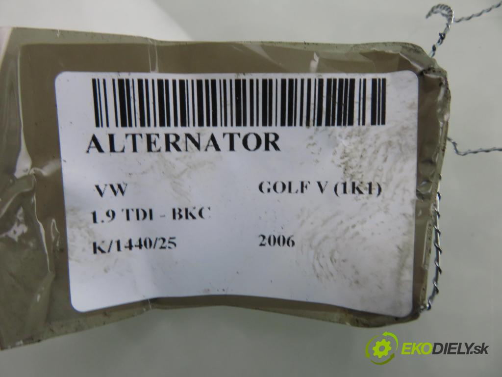 VW GOLF V (1K1) HB 2006 77,00 1.9 TDI PD 105 - BKC 1896,00 Alternátor 06F903023C (Alternátor)