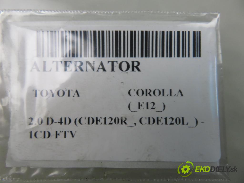 TOYOTA COROLLA (_E12_) HB 2003 85,00 2.0 D-4D 116 (CDE120R_, CDE120L_) - 1CD-FTV 1995,00 Alternátor  (Alternátor)