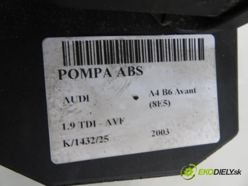AUDI A4 Avant (8E5, B6) KOMBI 2003 96,00 1.9 TDI PD 130 - AVF 1896,00 Pumpa ABS 0265950011 ; 0265225048 (Pumpa ABS)