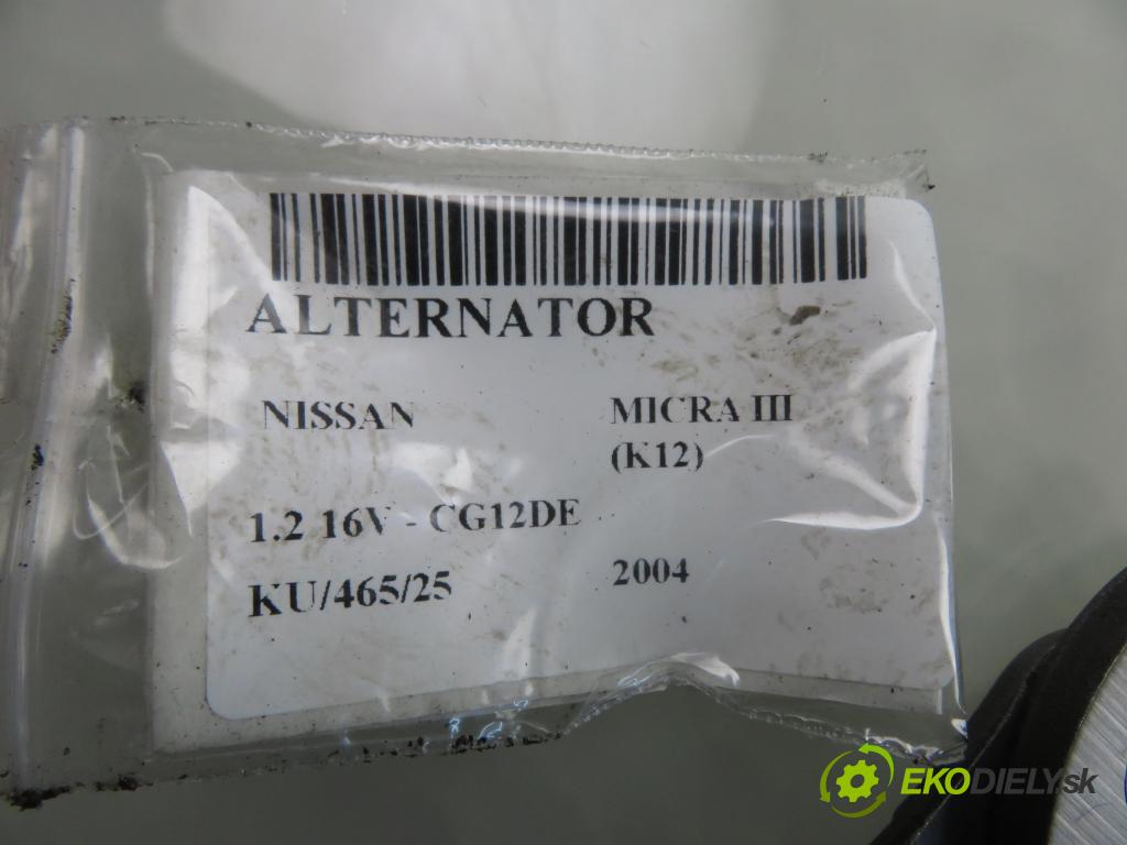 NISSAN MICRA III (K12) HB 2004 59,00 1.2 16V 80 - CG12DE 1240,00 Alternátor 23100AX610 (Alternátor)