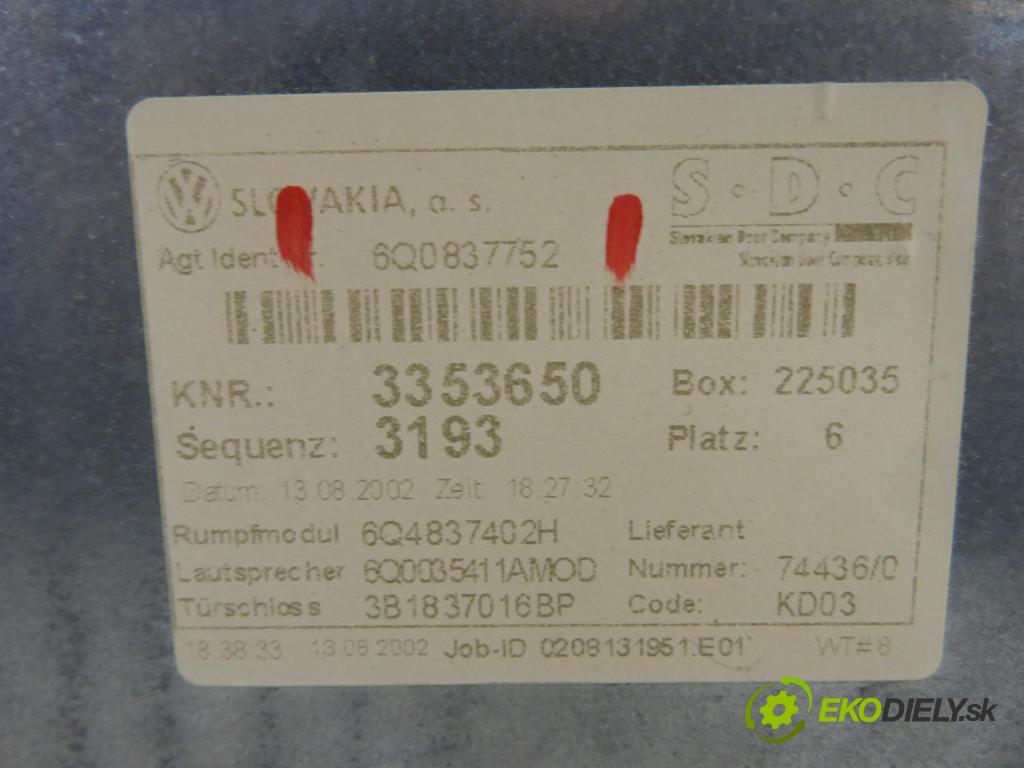 VW POLO (9N_) HB 2003 55,00 1.4 16V 75 - BBY 1390,00 mechanismus oken PPE 6Q0837752 ; 6Q2959801