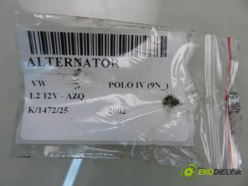 VW POLO (9N_) HB 2002 47,00 1.2 12V 64 - AZQ 1198,00 Alternátor 037903025E ; 0124315004 (Alternátor)