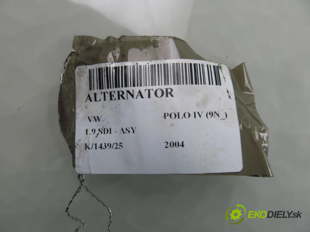 VW POLO (9N_) HB 2004 47,00 1.9 SDI - ASY 1896,00 Alternátor 0124515010 (Alternátor)