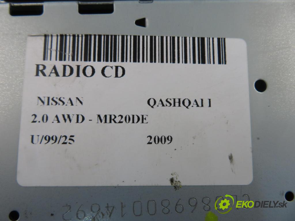 NISSAN QASHQAI / QASHQAI +2 I (J10, JJ10) CROSSOVER 2009 104,00 2.0 AWD 141 - MR20DE 1997,00 RADIO CD 28185JG45A