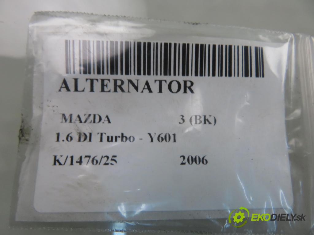 MAZDA 3 (BK) HB 2006 80,00 1.6 DI Turbo 109 - Y601 (PSA) 1560,00 Alternátor  (Alternátor)
