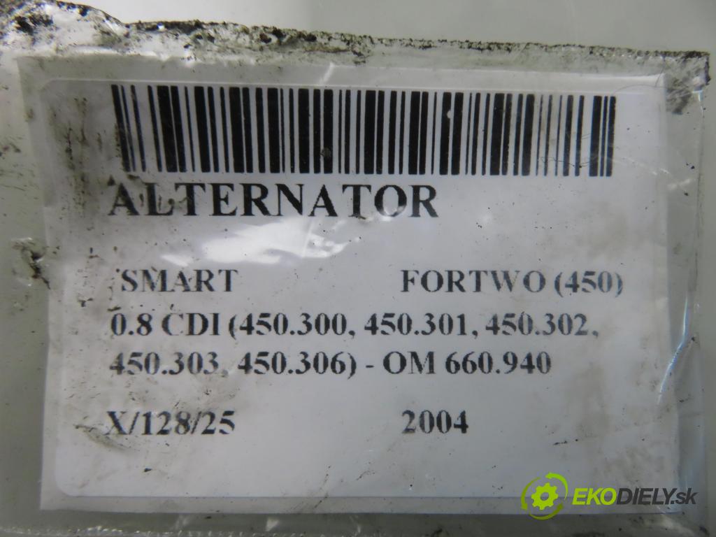 SMART FORTWO Coupe (450) HB 2004 30,00 0.8 CDI (450.300, 450.301, 450.302, 450.303, 450.3 799,00 Alternátor 0124225020 ; 0004717V005 (Alternátor)