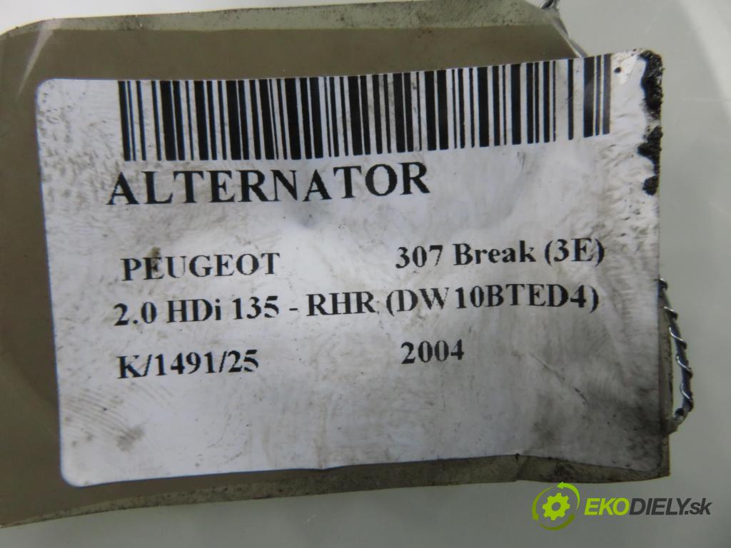 PEUGEOT 307 Break (3E) KOMBI 2004 0,00 2.0 HDi 135 - RHR (DW10BTED4) 1997,00 Alternátor 9646321880 ; 0124525035 (Alternátor)