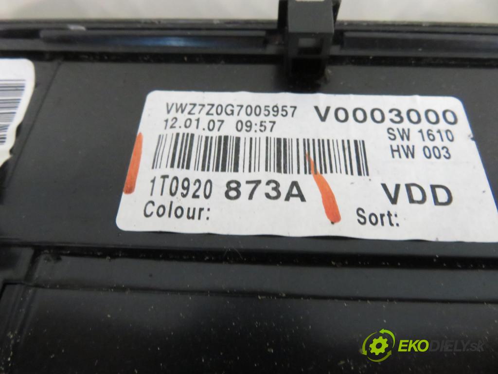 VW CADDY III Furgon (2KA, 2KH, 2CA, 2CH) FURGON 2007 77,00 1.9 TDI - BLS 1896,00 prístrojovka elektrický 1T0920873A