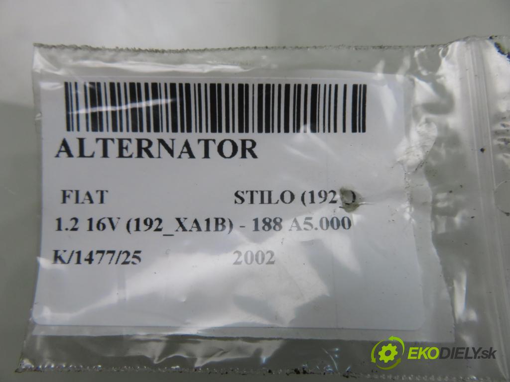 FIAT STILO (192_) HB 2002 59,00 1.2 16V 80 - 188 A5.000 1242,00 Alternátor 46554404 ; 63321765 (Alternátor)