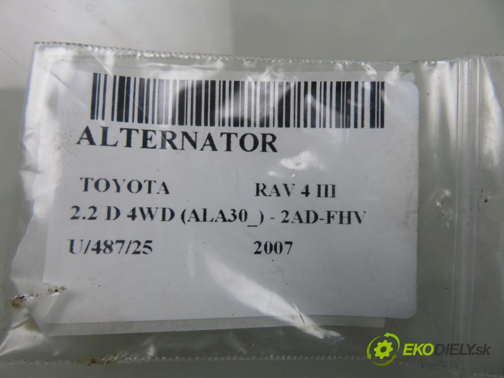 TOYOTA RAV 4 III (_A3_) SUV 2007 130,00 2.2 D 4WD 177 - 2AD-FHV 2231,00 Alternátor 2706026030 ; 70452104771 (Alternátor)