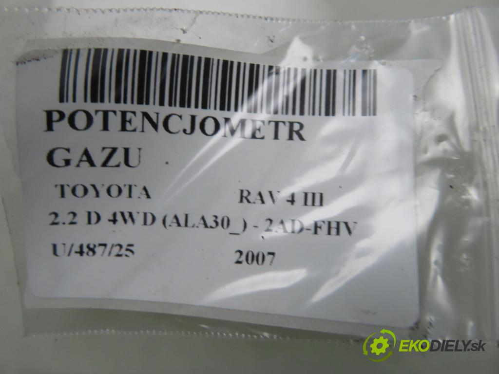 TOYOTA RAV 4 III (_A3_) SUV 2007 130,00 2.2 D 4WD 177 - 2AD-FHV 2231,00 Potenciometer plynu 7811042010 ; 1988007270 (Potenciometer plynového pedálu)