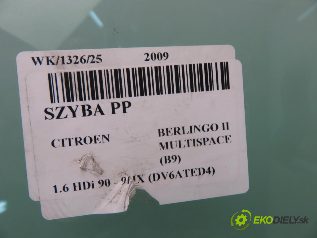 CITROEN BERLINGO MULTISPACE (B9) KOMBIVAN 2009 66,00 1.6 HDi 90 - 9HX (DV6ATED4) 1560,00 Okno PP