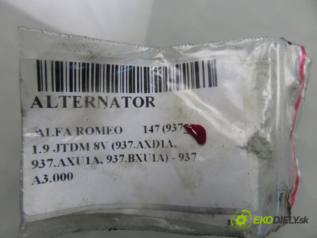 ALFA ROMEO 147 (937_) HB 2006 88,00 1.9 JTDM 8V (937.AXD1A, 937.AXU1A, 937.BXU1A) - 93 1910,00 Alternátor 46782213 ; 63321826 (Alternátor)
