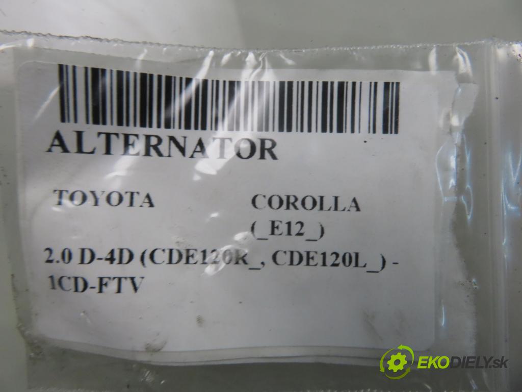 TOYOTA COROLLA (_E12_) HB 2005 85,00 2.0 D-4D 116 (CDE120R_, CDE120L_) - 1CD-FTV 1995,00 Alternátor 270602709084 ; 9664219343 (Alternátor)