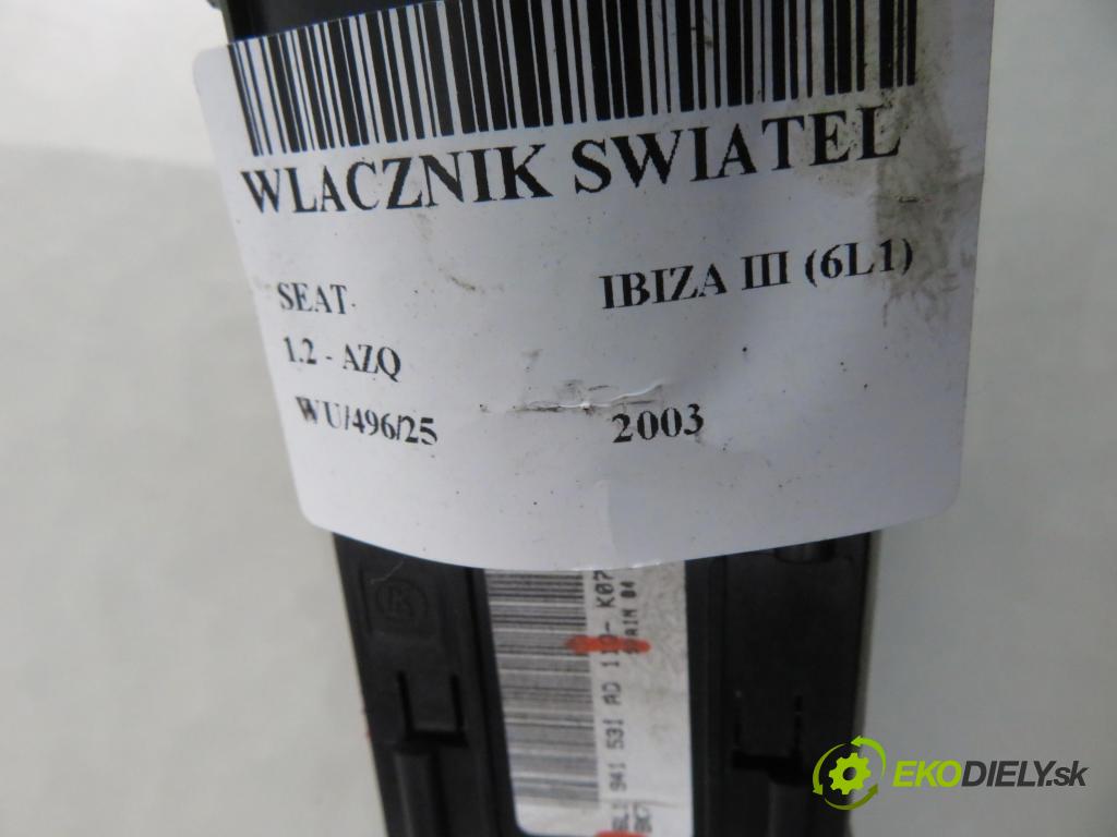 SEAT IBIZA III (6L1) HB 2003 47,00 1.2 12V - AZQ 1198,00 prepínač svetlá 6L1941531AD