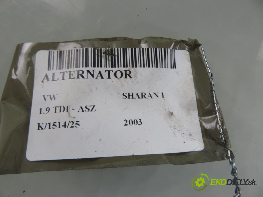 VW SHARAN (7M8, 7M9, 7M6) VAN 2003 96,00 1.9 TDI PD 130 - ASZ 1896,00 Alternátor 038903024A ; 0124325101 (Alternátor)