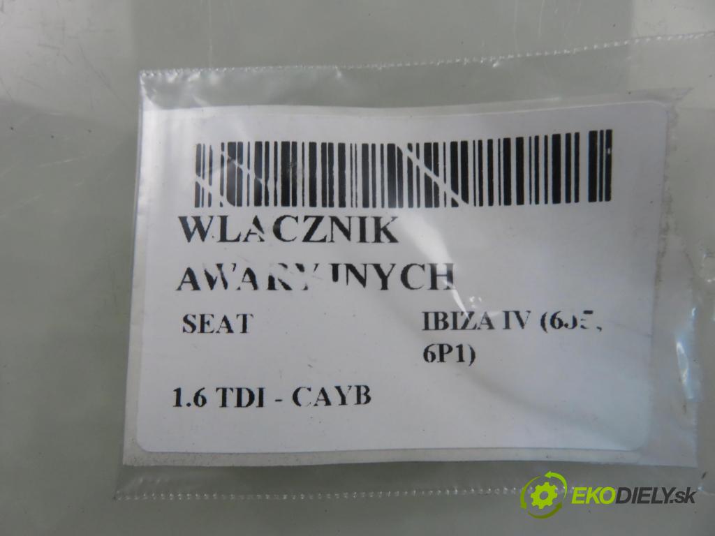 SEAT IBIZA IV (6J5, 6P1) HB 2010 66,00 1.6 TDI - CAYB 1598,00 prepínač výstražných (núdzových) 6J0927137B