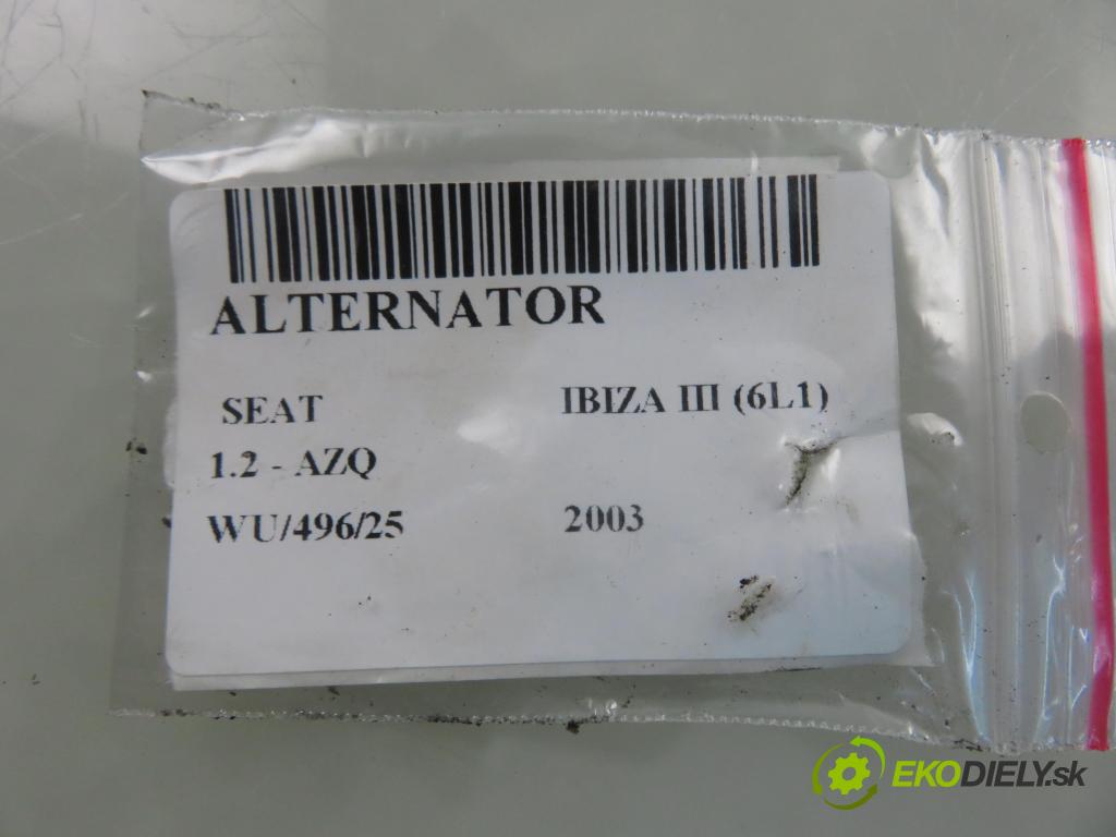 SEAT IBIZA III (6L1) HB 2003 47,00 1.2 12V - AZQ 1198,00 Alternátor 03D903025H ; SG8B026 (Alternátor)