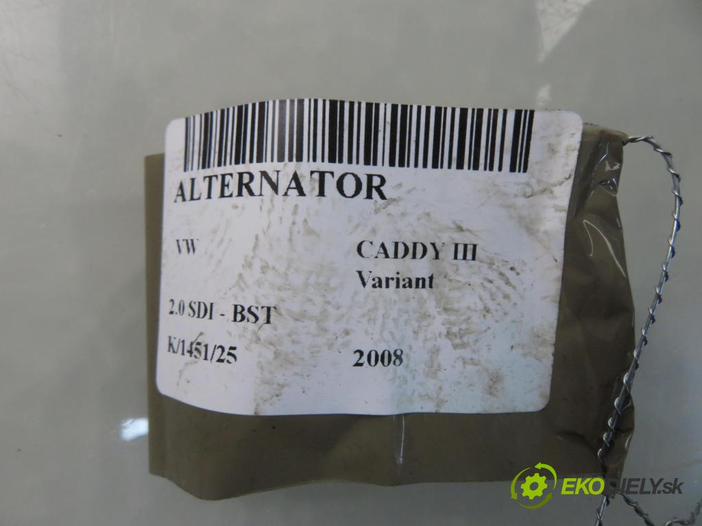 VW CADDY III Variant (2KB, 2KJ, 2CB, 2CJ) FURGON 2008 51,00 2.0 SDI - BST 1968,00 Alternátor 06F903023E ; TG11C017 (Alternátor)