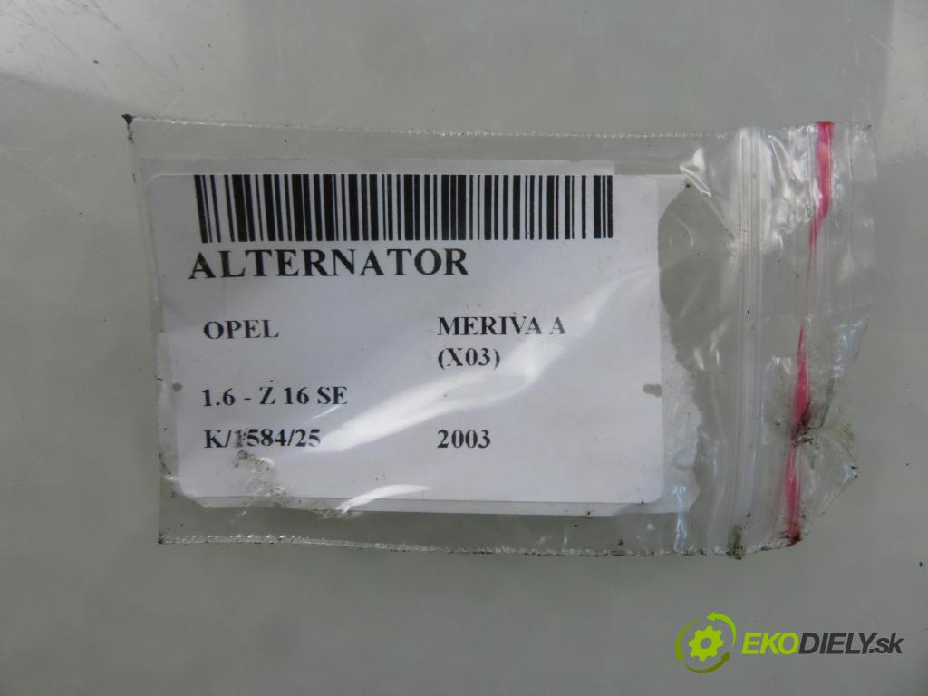 OPEL MERIVA A nadwozie wielkoprzestrzenne (MPV) (X03) HB 2003 64,00 1.6 - Z 16 SE 1598,00 Alternátor 90561971TZ ; 0124415002 (Alternátor)