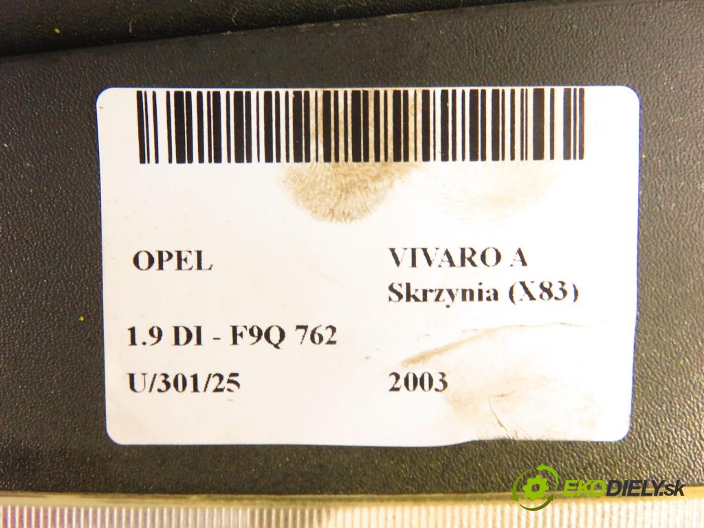 OPEL VIVARO A Skrzynia (X83) FURGON 2003 60,00 1.9 DI 80 - F9Q 762 1870,00 nárazníka pravé zadné 91166147 ; 7700313232