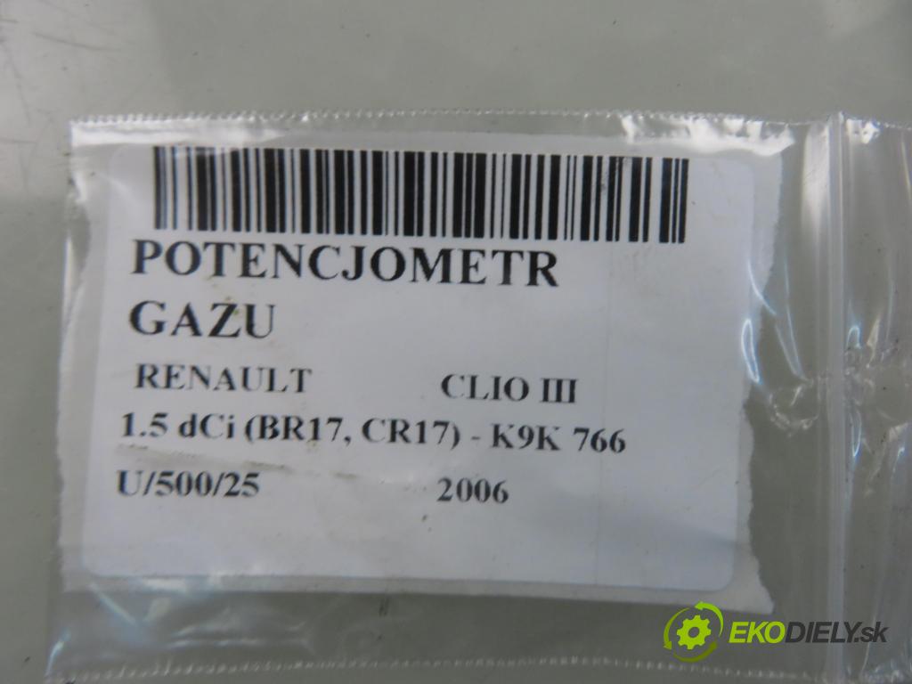 RENAULT CLIO III (BR0/1, CR0/1) HB 2006 63,00 1.5 dCi 86 - K9K 766 1461,00 Potenciometer plynu 8200297335 (Potenciometer plynového pedálu)