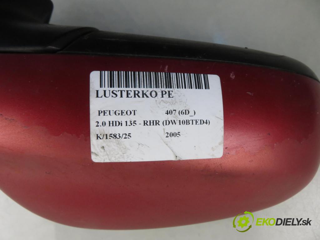 PEUGEOT 407 (6D_) SEDAN 2005 100,00 2.0 HDi 135 - RHR 1997,00 Spätné zrkadlo