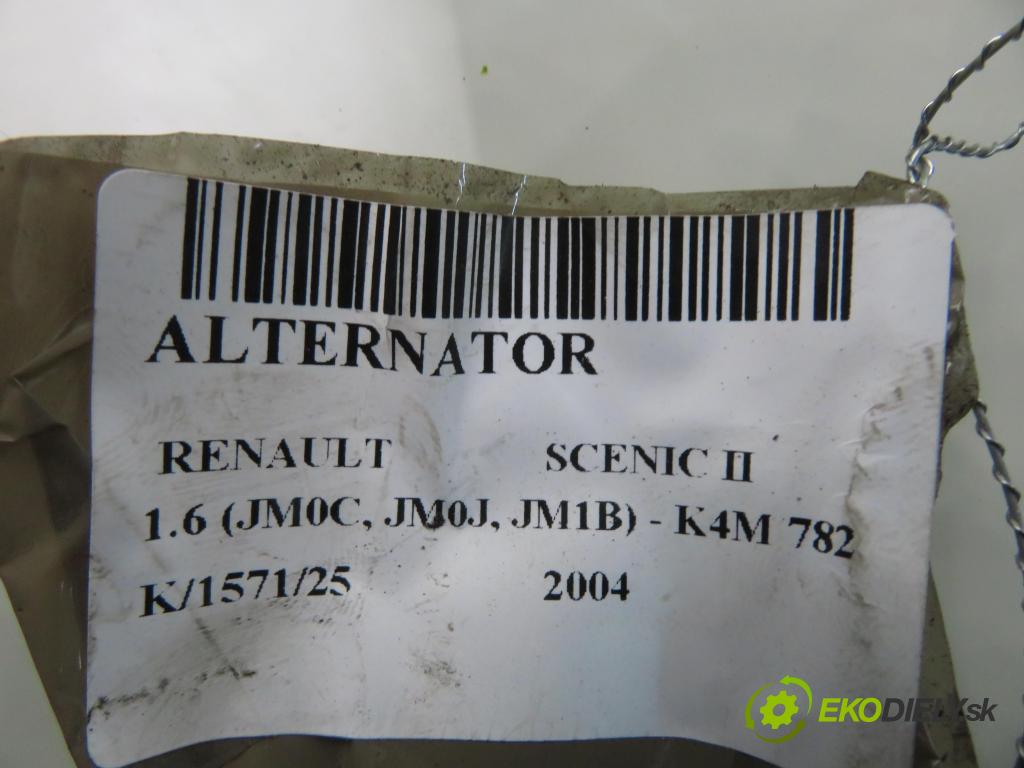 RENAULT SCENIC II (JM0/1_) MINIVAN 2004 83,00 1.6 (JM0C, JM0J, JM1B) - K4M 782 1598,00 Alternátor 8200100907 ; TG11C011 (Alternátor)