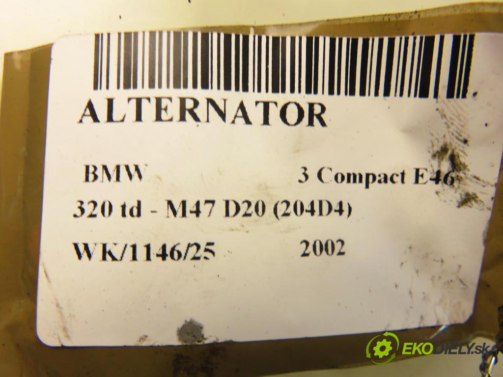 BMW 3 Compact (E46) COMPACT 2002 110,00 320 td 150 - M47 D20 (204D4) 1995,00 Alternátor 7789980 (Alternátor)