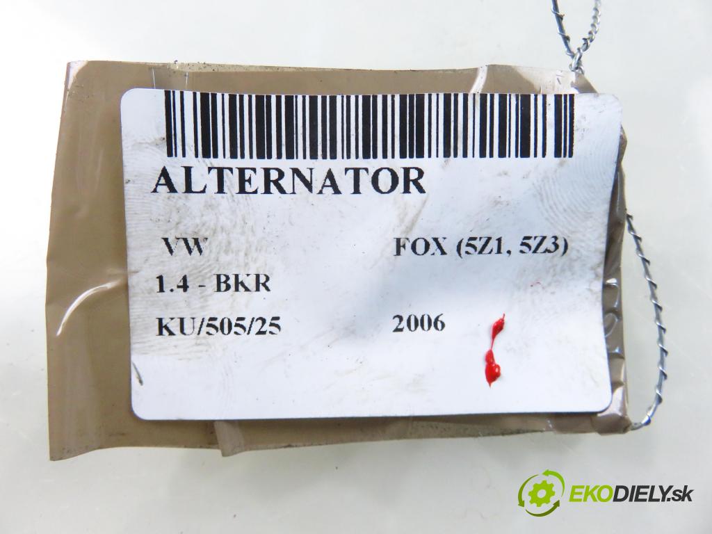 VW FOX (5Z1, 5Z3) HB 2006 55,00 1.4 - BKR 1390,00 Alternátor 037903025M ; 0124325013 (Alternátor)