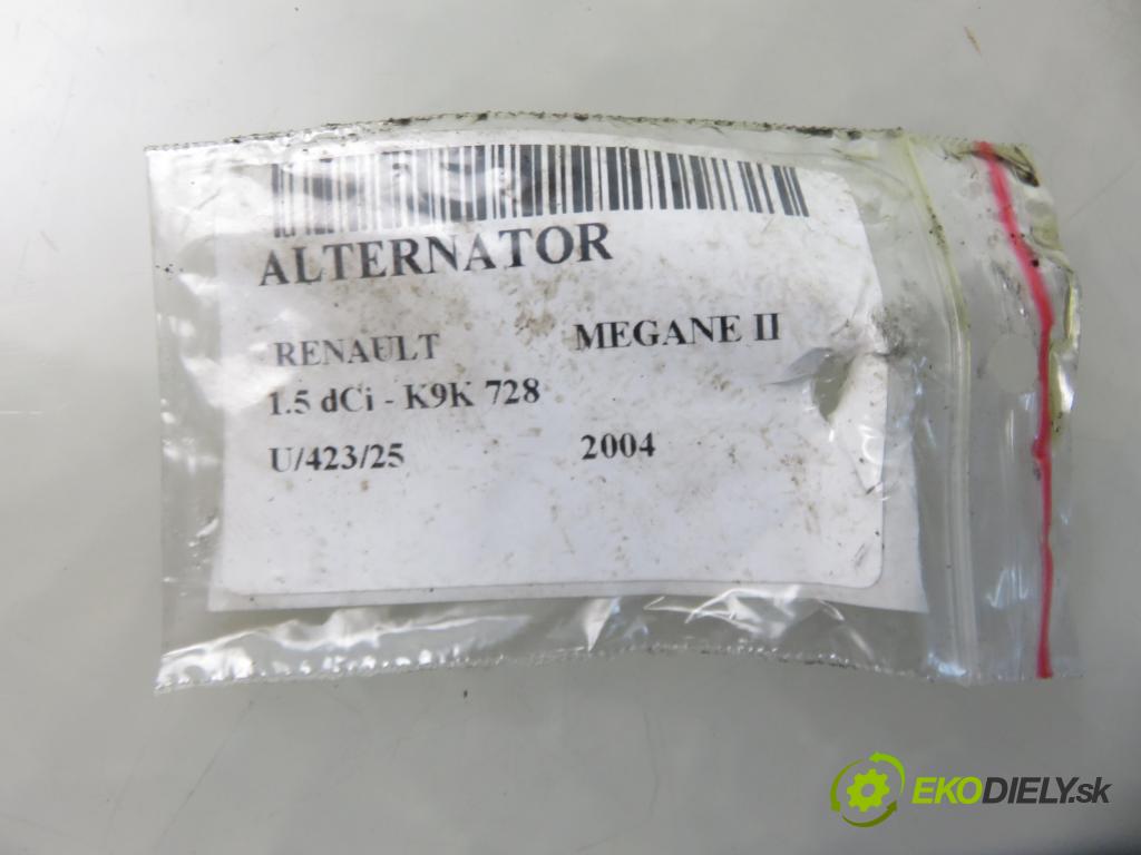 RENAULT MEGANE II (BM0/1_, CM0/1_) HB 2004 0,00 1.5 dCi - K9K 728 1461,00 Alternátor 8200100907 ; TG11C011 (Alternátor)