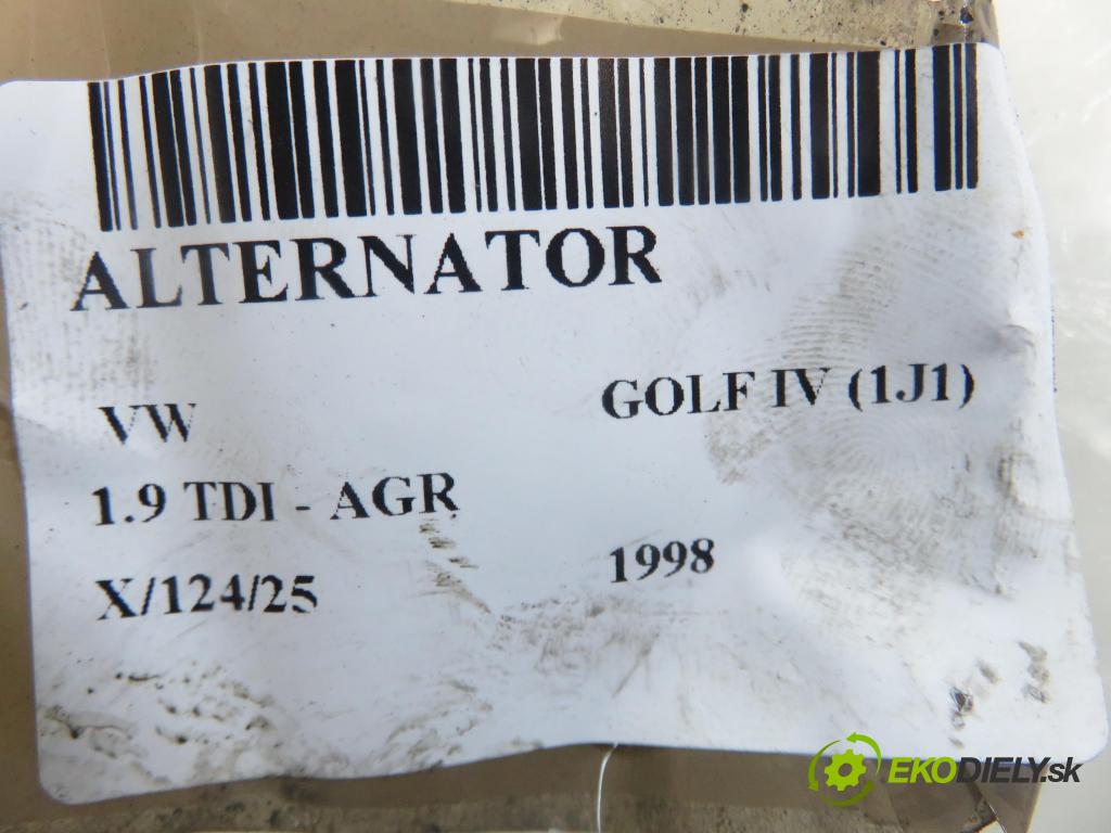 VW GOLF IV (1J1) HB 1998 66,00 1.9 TDI - AGR 1896,00 Alternátor 038903023G ; 0123310035 (Alternátor)