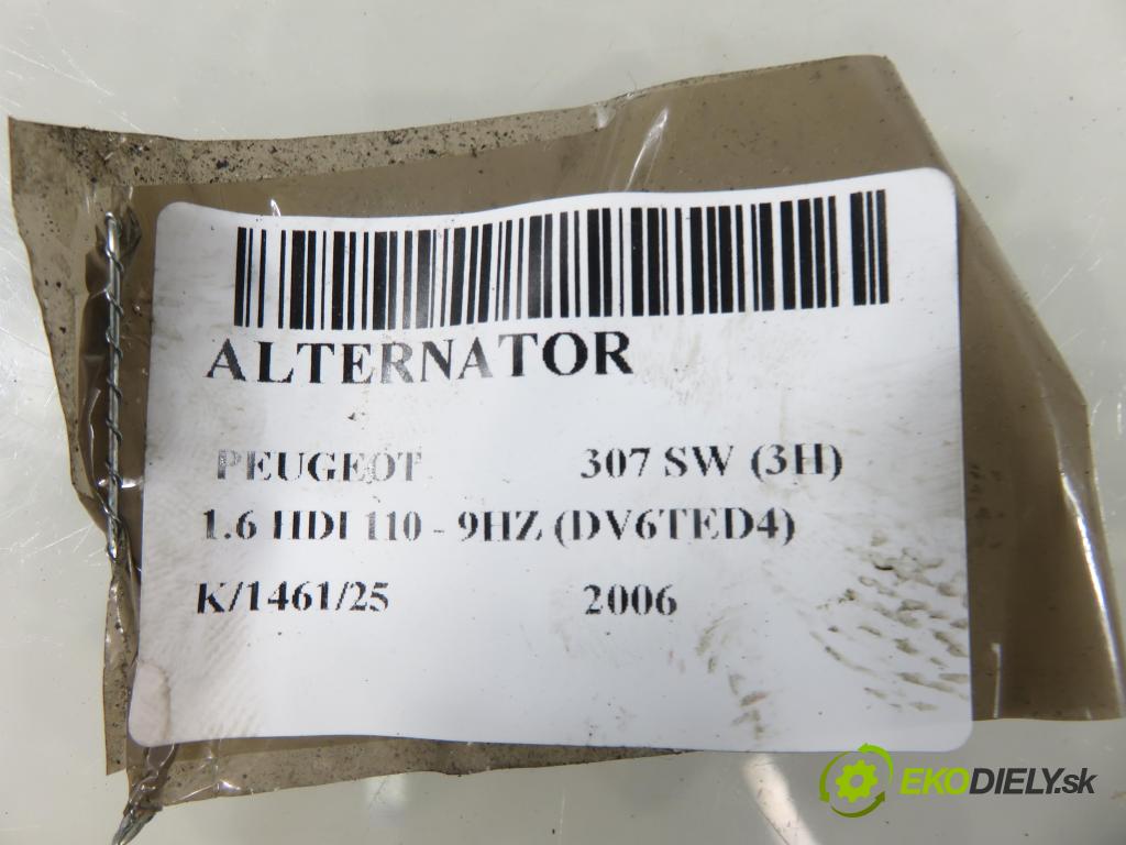 PEUGEOT 307 SW (3H) KOMBI 2006 80,00 1.6 HDI 110 - 9HZ (DV6TED4) 1560,00 Alternátor 9646321780 ; TG15C053 (Alternátor)