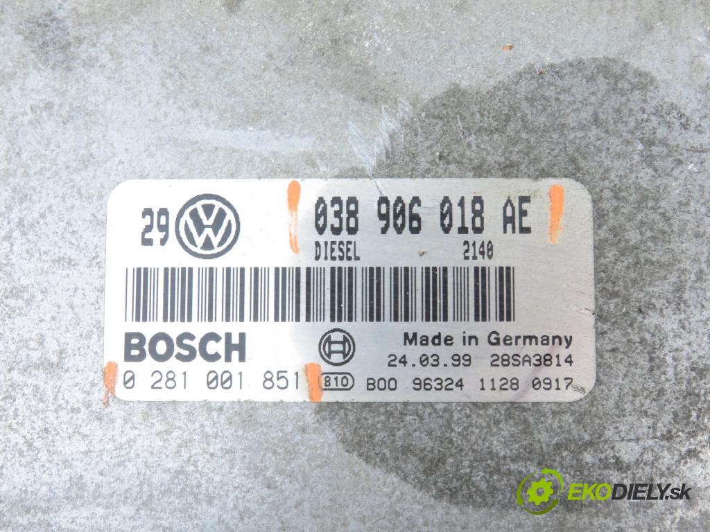 VW GOLF IV (1J1) HB 1999 66,00 1.9 TDI 90 - ALH 1896,00 Riadiaca jednotka Motor 038906018AE ; 0281001851