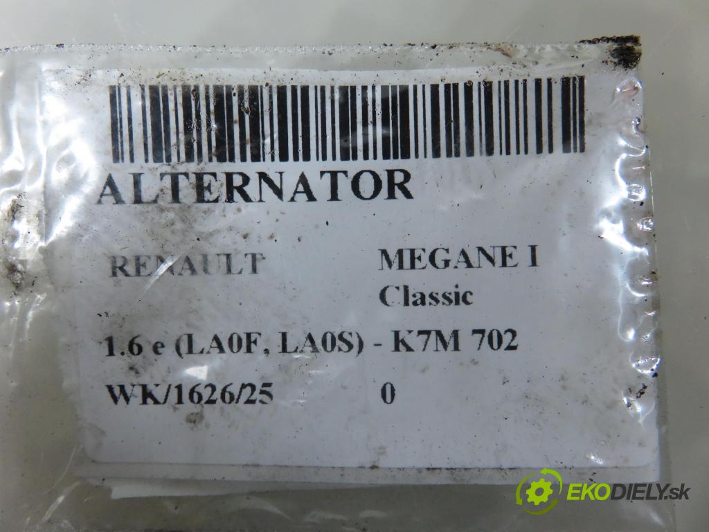 RENAULT MEGANE I Classic (LA0/1_) SEDAN 1997 66,00 1.6 e (LA0F, LA0S) - K7M 702 1598,00 Alternátor 7700862865 (Alternátor)