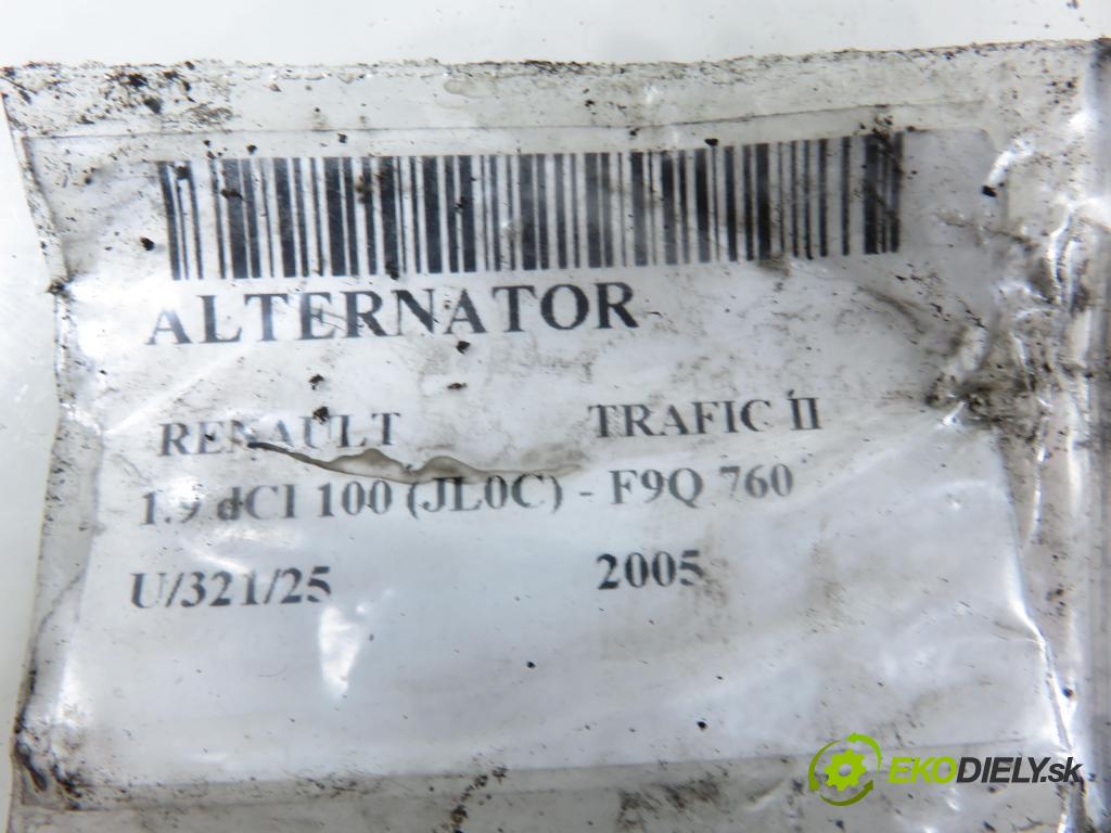 RENAULT TRAFIC II Autobus (JL) BUS 2005 74,00 1.9 dCI 100 (JL0C) - F9Q 760 1870,00 Alternátor A3037 (Alternátor)