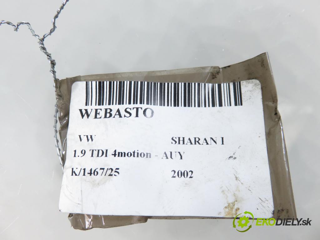 VW SHARAN (7M8, 7M9, 7M6) MINIVAN 2002 85,00 1.9 TDI PD 115 4motion - AUY 1896,00 Webasto 7M3815071 (Webasto (nezávislé topení))