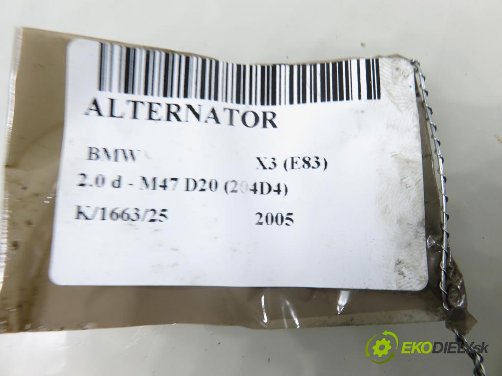 BMW X3 (E83) SUV 2005 110,00 2.0 d 150 - M47 D20 (204D4) 1995,00 Alternátor 7789980AI01 ; TG15C012 (Alternátor)