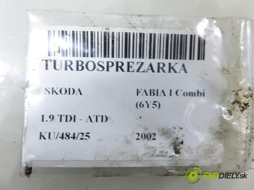SKODA FABIA I Combi (6Y5) KOMBI 2002 74,00 1.9 TDI - ATD 1896,00 RYCHLONABÍJEČKA: 038253016L (Kompletní turbodmychadlo)