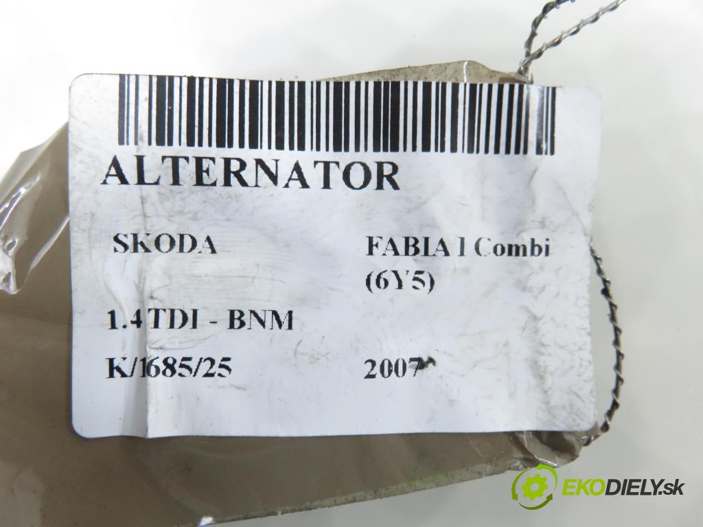 SKODA FABIA I Combi (6Y5) KOMBI 2007 51,00 1.4 TDI - BNM 1422,00 Alternátor 045903023A ; 0124515022 (Alternátor)