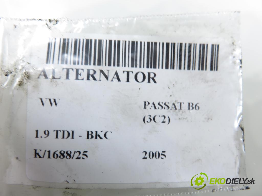 VW PASSAT B6 (3C2) SEDAN 2005 77,00 1.9 TDI PD 105 - BKC 1896,00 Alternátor 03G903023 (Alternátor)
