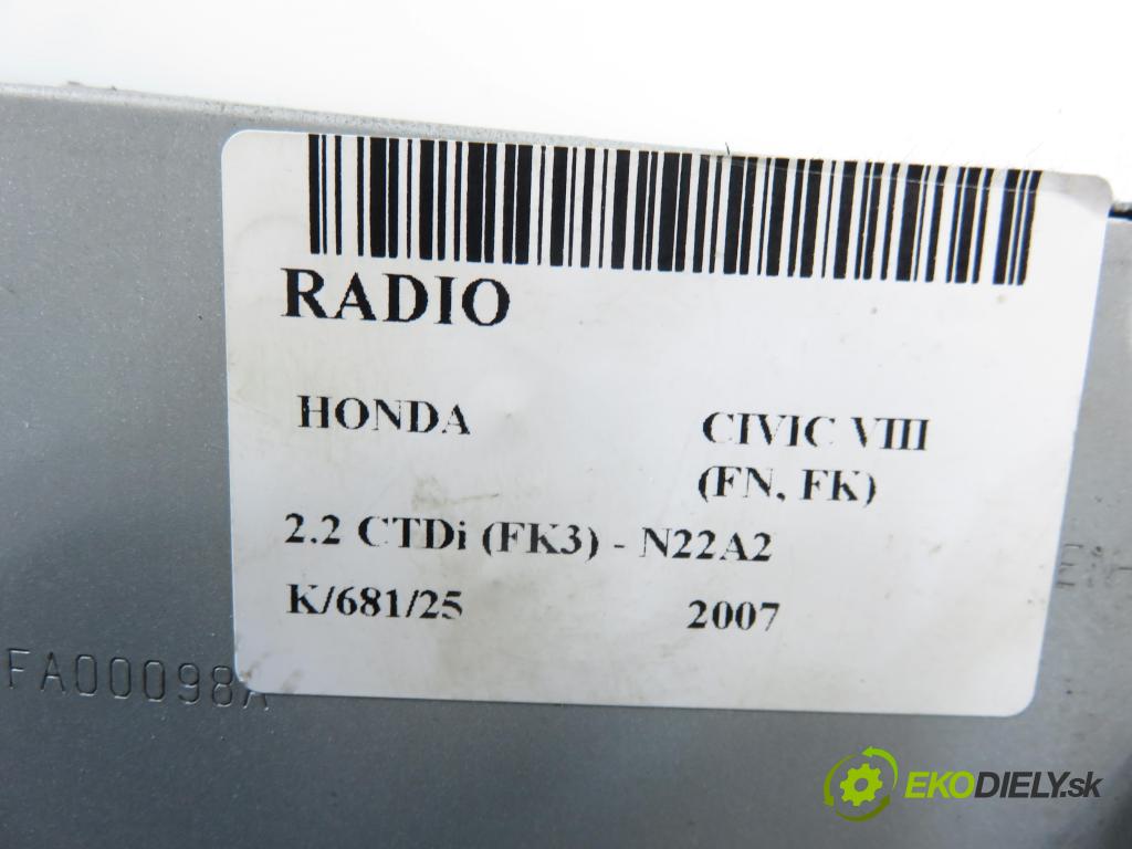 HONDA CIVIC VIII (FN, FK) HB 2007 103,00 2.2 CTDi (FK3) 140 - N22A2 2204,00 RADIO 39100SMGG516M1