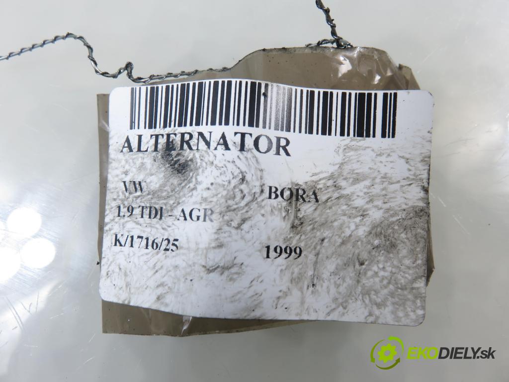 VW BORA (1J2) SEDAN 1999 66,00 1.9 TDI - AGR 1896,00 Alternátor 038903023L ; 0124214001 (Alternátor)