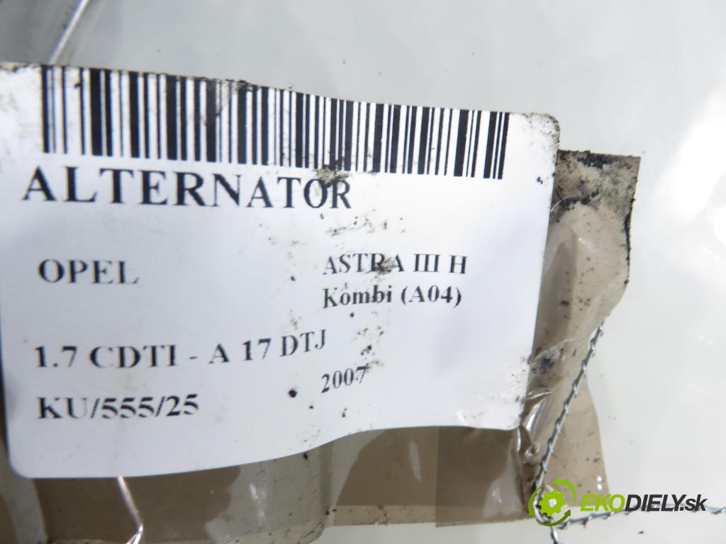 OPEL ASTRA H Kombi (A04) KOMBI 2007 81,00 1.7 CDTI - A 17 DTJ 1686,00 Alternátor 8980311551 ; DR37M (Alternátor)