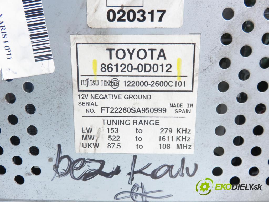 TOYOTA YARIS (_P1_) HB 2002 50,00 1.0 VVT- i 68 - 1SZ-FE 998,00 RADIO Modul 861200D012