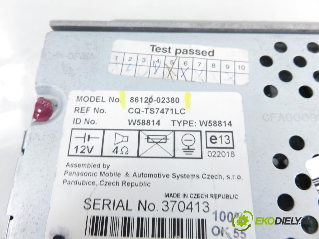 TOYOTA COROLLA Verso (_E12_) MINIVAN 2003 99,00 1.8 VVT-i 135 (ZZE122_) - 1ZZ-FE 1794,00 RADIO CD 8612002380