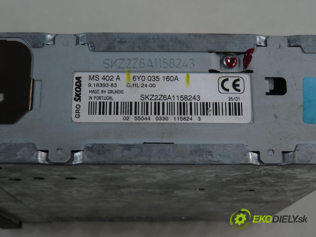 SKODA FABIA I (6Y2) HB 2003 74,00 1.9 TDI PD 100 - ATD 1896,00 RADIO 6Y0035160A