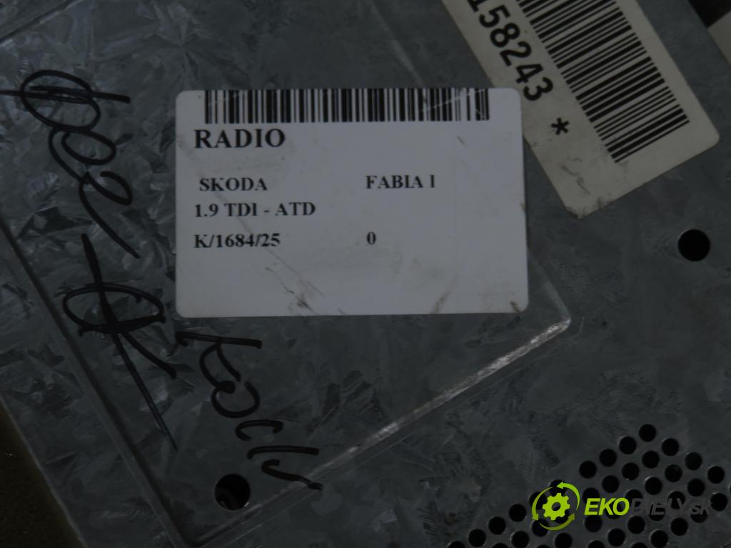 SKODA FABIA I (6Y2) HB 2003 74,00 1.9 TDI PD 100 - ATD 1896,00 RADIO 6Y0035160A