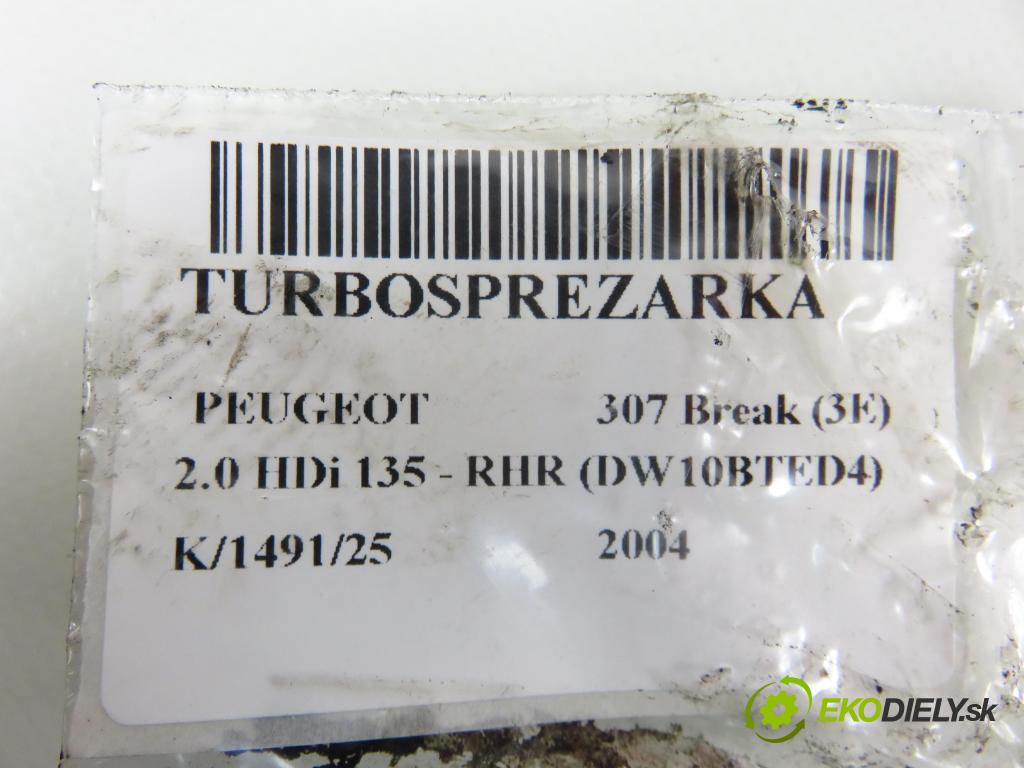 PEUGEOT 307 Break (3E) KOMBI 2004 0,00 2.0 HDi 135 - RHR (DW10BTED4) 1997,00 Turbodúchadlo 9654919580 (Turbodúchadlo (kompletné))