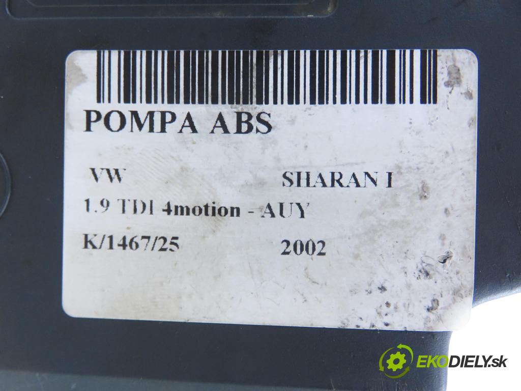 VW SHARAN (7M8, 7M9, 7M6) MINIVAN 2002 85,00 1.9 TDI PD 115 4motion - AUY 1896,00 Pumpa ABS 7M3907379C ; 7M3614111B (Pumpa ABS)